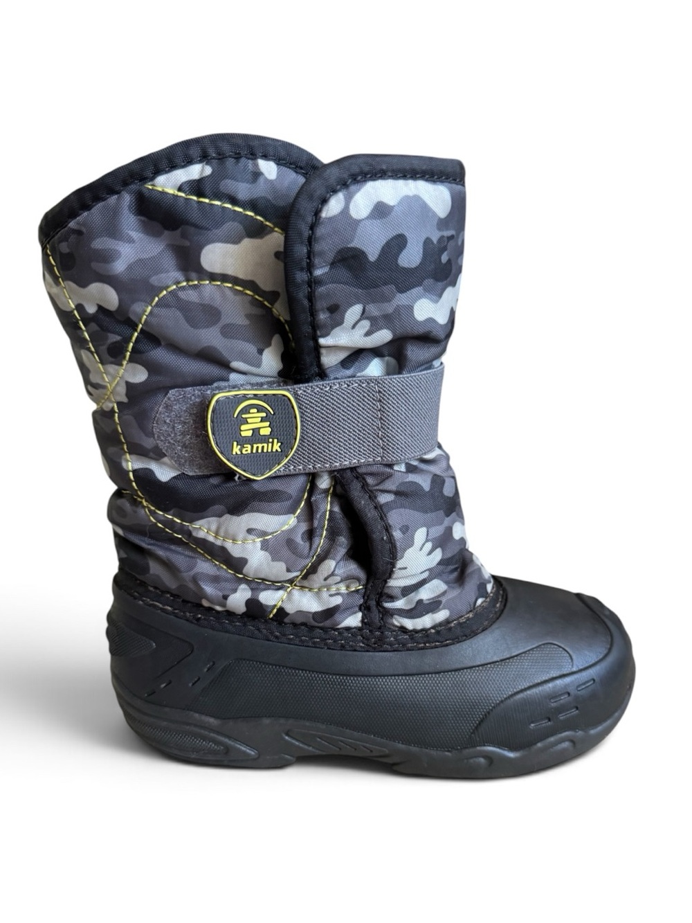 Kamik Kids Snowbug6 Camo Insulated Winter Snow Boots Black Gray Boys Size 13
